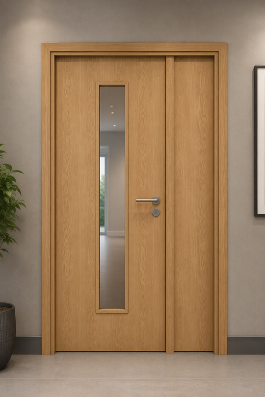 Custom Made Oak Long Light Fire Door Set With Side Panel