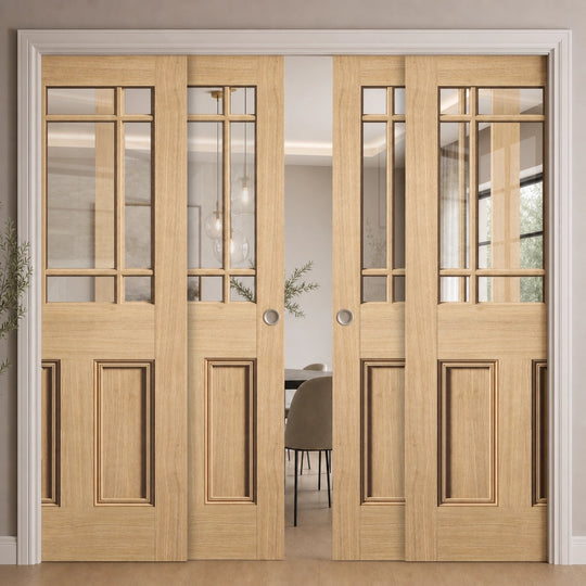Downham Oak 9L Clear Glazed 4 Door Telescopic Pocket Door System