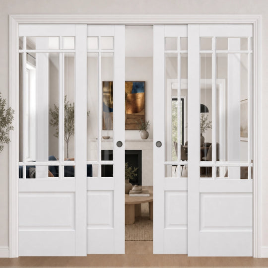 Downham White 9L Clear Glazed 4 Door Telescopic Pocket Door System