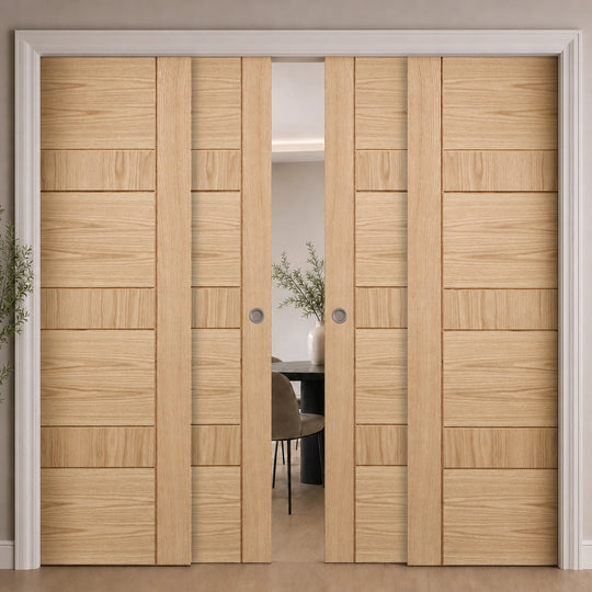 Edmonton Oak Fully Finished 4 Door Telescopic Pocket Door System