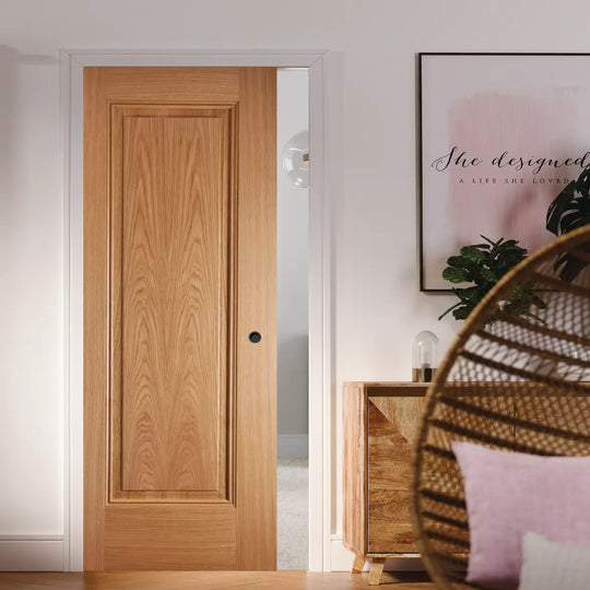 Eindhoven Oak 1 Panel Pocket Door Set