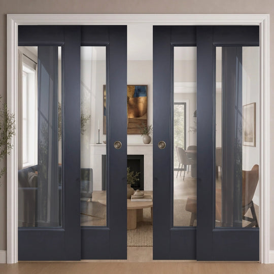 Eindhoven Black 1L Glazed 4 Door Telescopic Pocket Door System
