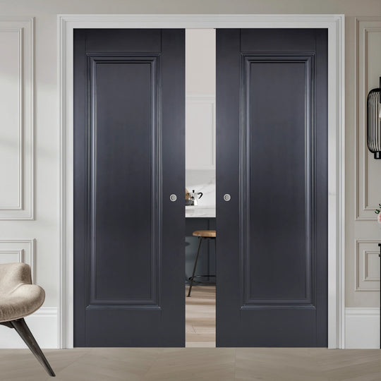 Eindhoven Black 1 Panel Double Pocket Door Set
