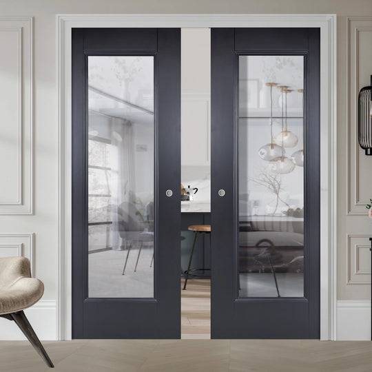 Eindhoven Black Clear Glazed Double Pocket Door Set