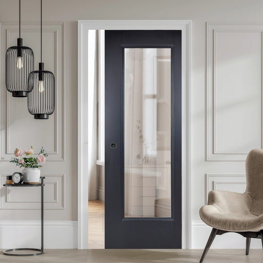 Eindhoven Black Clear Glazed Pocket Door Set