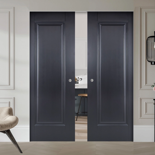 Eindhoven Black Double Flush Pocket Door Set