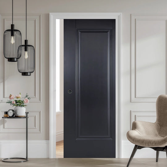 Eindhoven Black 1 Panel Primed Pocket Door Set