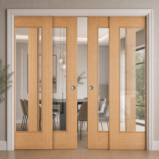 Eindhoven Oak 1L Clear Glazed 4 Door Telescopic Pocket Door System