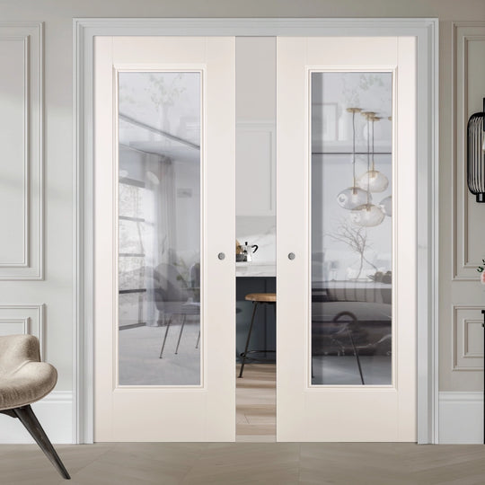 Eindhoven White Clear Glazed Double Pocket Door Set
