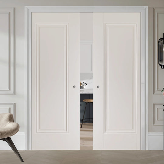 Eindhoven White 1 Panel Double Pocket Door Set