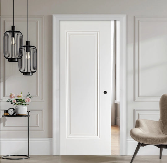 Eindhoven 1 Panel White Primed Pocket Door Set