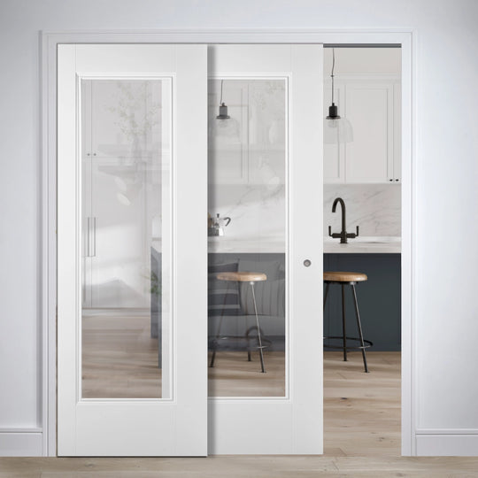 Eindhoven 1L White Glazed Telescopic Pocket Door System