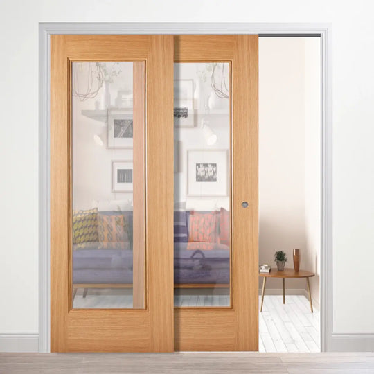 Eindhoven Oak Clear Glazed Telescopic Pocket Door System