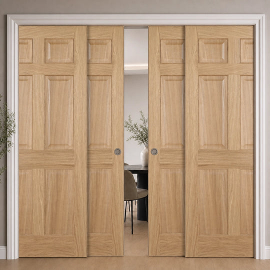 Elegance Oak Regency 6P Fully Finished 4 Door Telescopic Pocket Door System