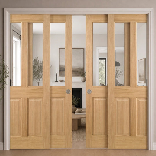 Elegance Oak Richmond Clear Glazed 4 Door Telescopic Pocket Door System