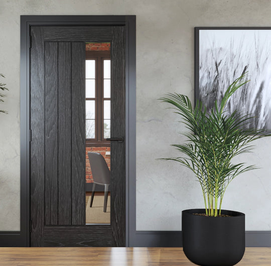 Ely Brushed Black Oak Clear Glazed Door