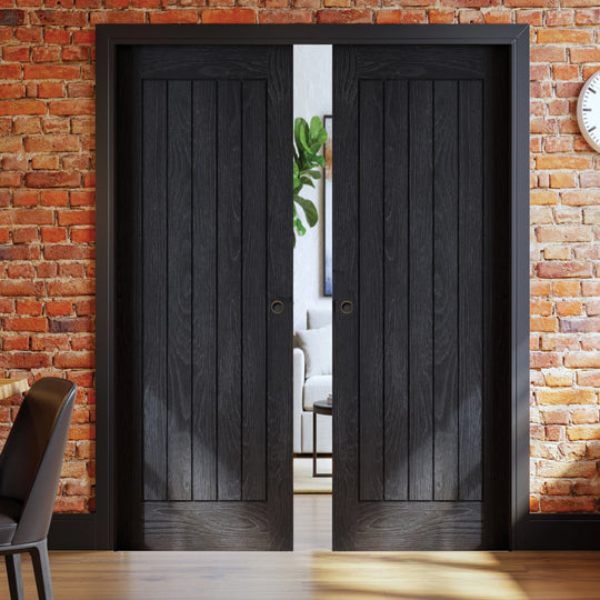 Ely Brushed Black Double Pocket Doors System