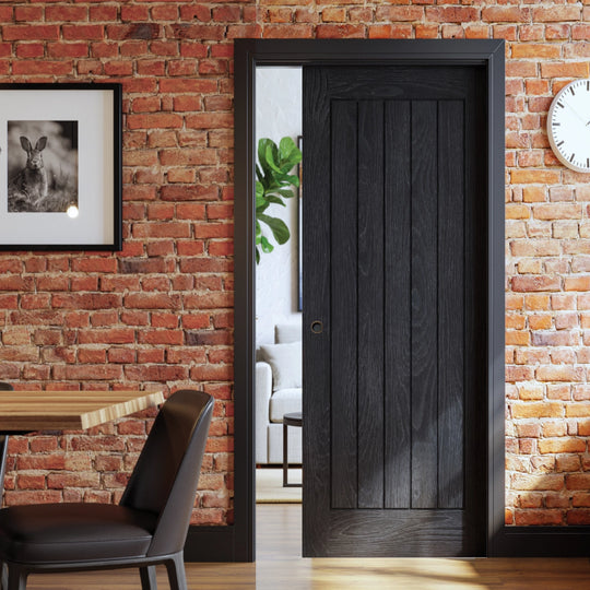 Ely Brushed Black Oak Pocket Door Set