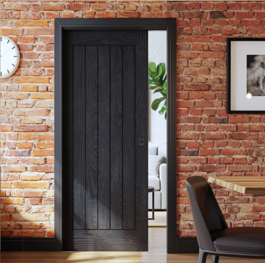 Ely Brushed Black Oak Pocket Door Set