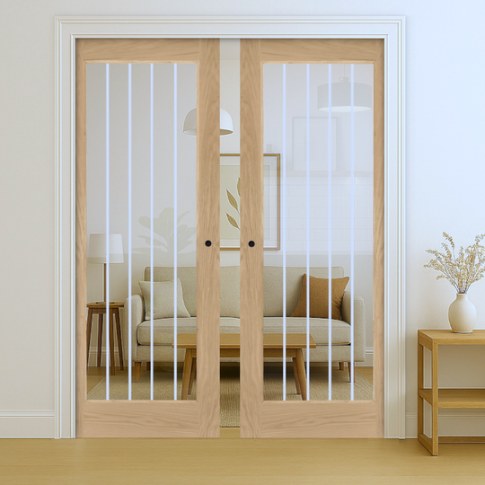 Ely Fully Finished Oak Glazed 1L Double Pocket Door Set