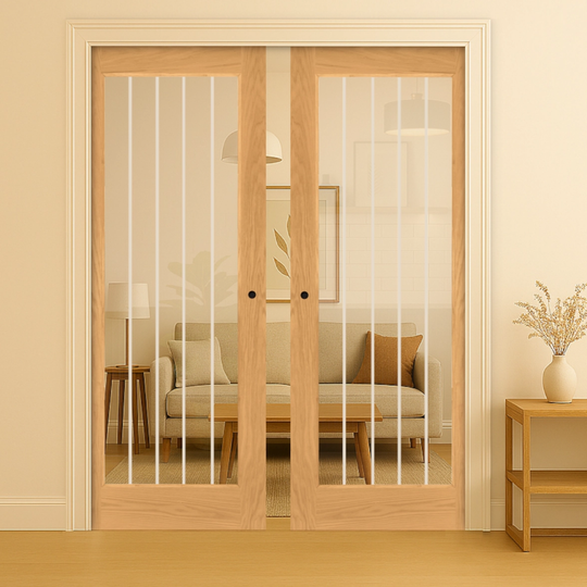 Ely Fully Finished Oak Glazed 1L Double Pocket Door Set