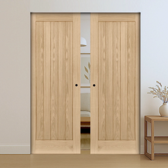 Ely Oak Fully Finished Double Flush Pocket Door Set