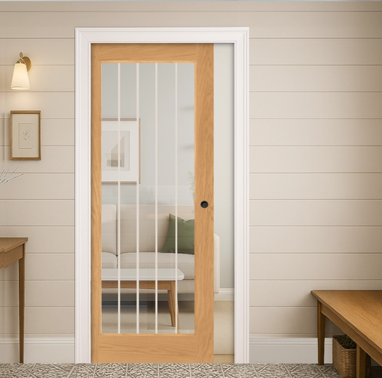 Ely Oak Glazed 1L Pocket Door Set
