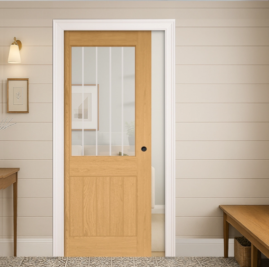 Ely Oak Glazed 1P/1L Pocket Door Set