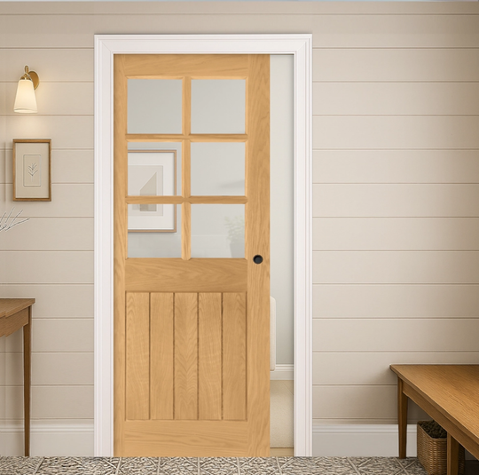 Ely Oak Glazed 6 Light Pocket Door Set