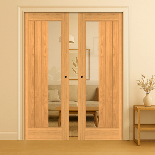 Ely 1SL Glazed Oak Double Pocket Door Set