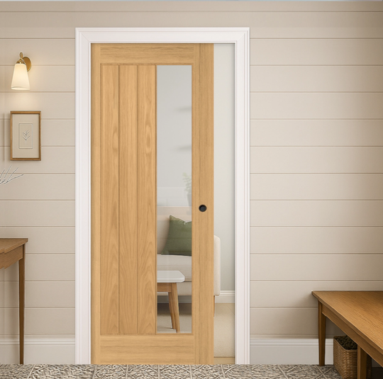 Ely 1SL Oak Clear Glazed Pocket Door Set