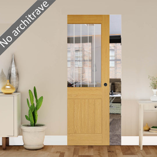 Ely 1LH Oak Clear Glazed Flush Pocket Door Set