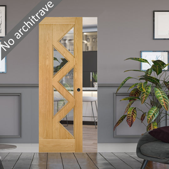 Ely Oak Clear Glazed Flush Pocket Door Set