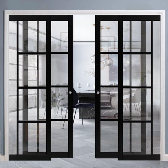 Enova Black 4 Door Clear Glazed Telescopic Pocket Door System
