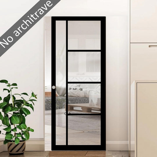 Black Enova Clear Glazed Flush Pocket Door Set