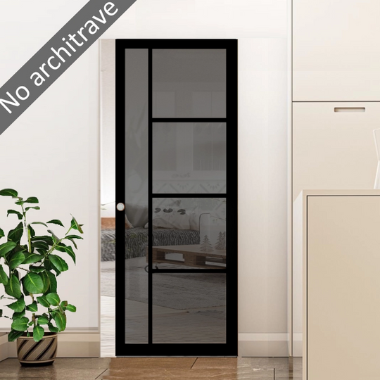 Black Enova Tinted Glazed Flush Pocket Door Set
