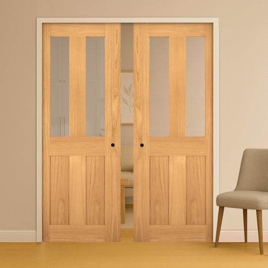 Eton Oak Clear Glazed Double Pocket Door Set