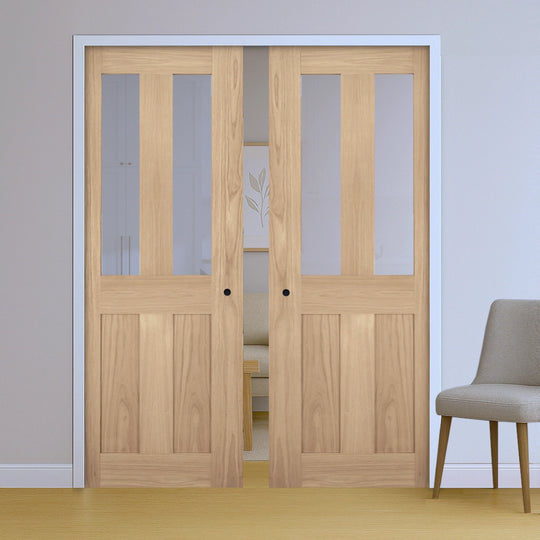 Eton Oak Clear Glazed Double Pocket Door Set