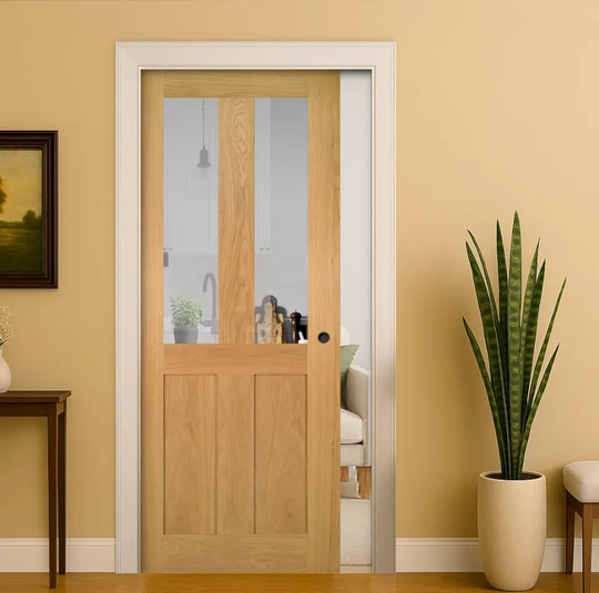 Eton Oak Clear Glazed Pocket Door Set
