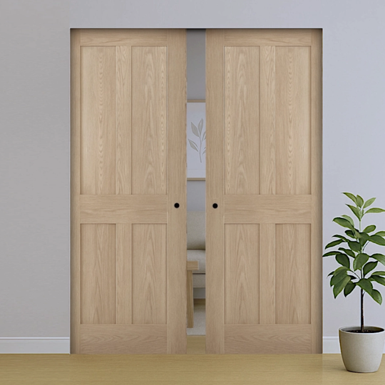 Eton Oak Double Flush Pocket Door Set