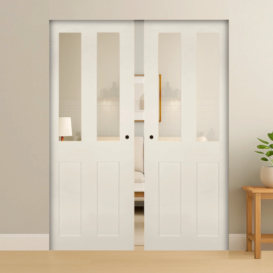 Eton White Clear Glazed Double Flush Pocket Door Set