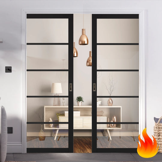 Industrial Style Extra Slim 5L Fire Rated Double Pocket Door System