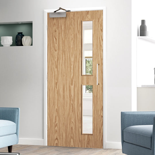 Flush Oak 16G Fire Rated Door FD30 Fully Finished
