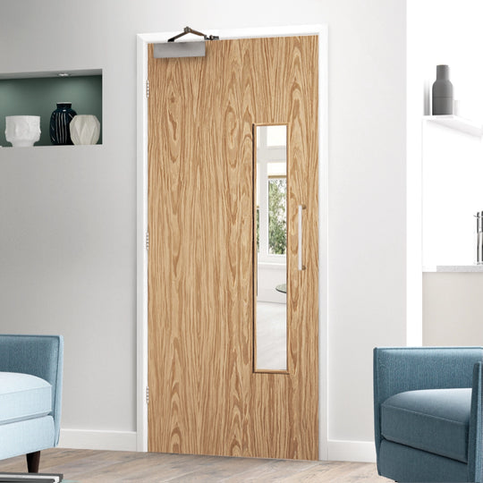 Flush Oak 18G Fire Rated Door FD30 Fully Finished