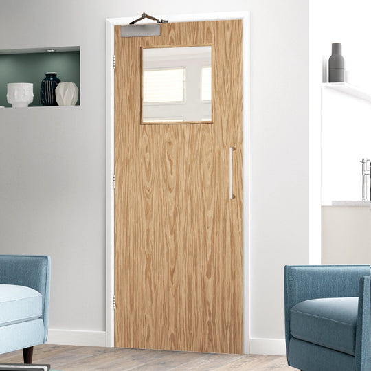 Flush Oak 1G Fire Rated Door FD30 Fully Finished