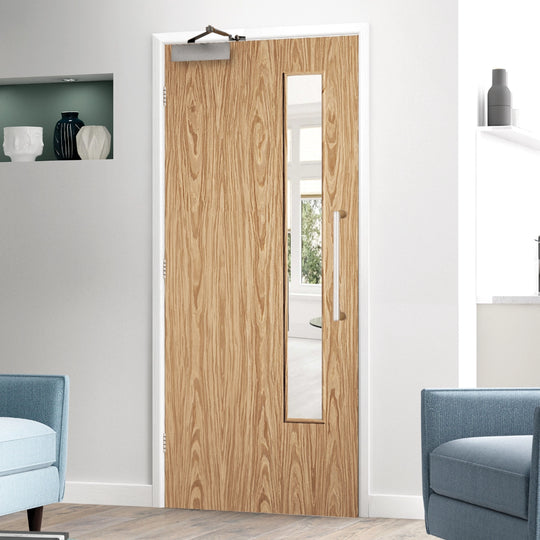 Flush Oak 20G Fire Rated Door FD30 Fully Finished
