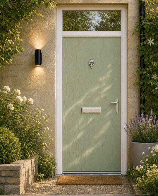Folly Green Modern Flush External Fire Door Set with Fanlight