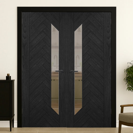 Fontaine Brushed Black Oak clear Glazed Door Pair