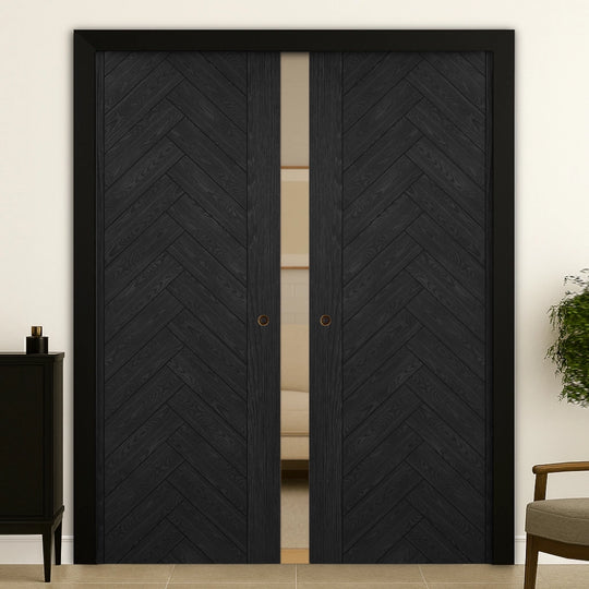 Fontaine Brushed Black Oak Double Pocket Door Set