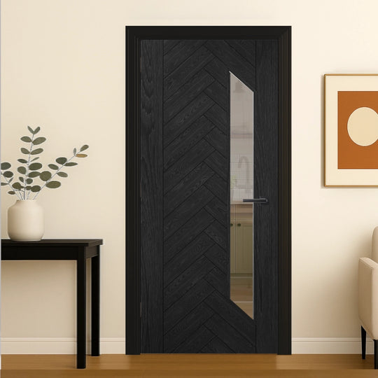 Fontaine Brushed Black Oak Clear Glazed Internal Door